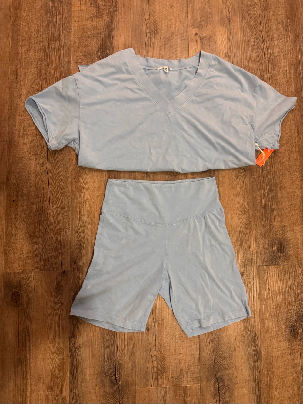 Sundry Light Blue V-Neck Lounge Top & High-Waist Bike Shorts Set size medium